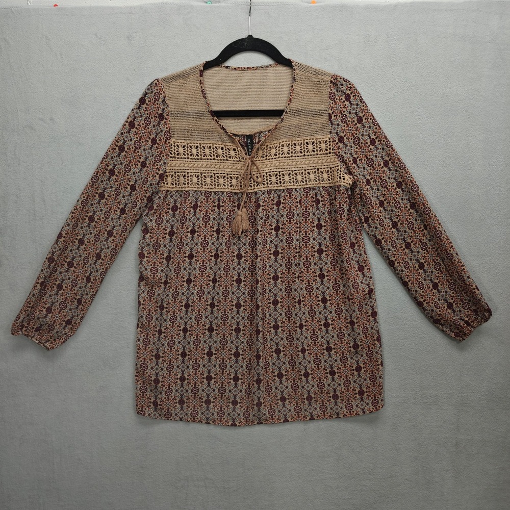 Boho Crochet Hippie Top Womens XS Peasant Indie Bohemian Cottagecore Flowy Artsy
